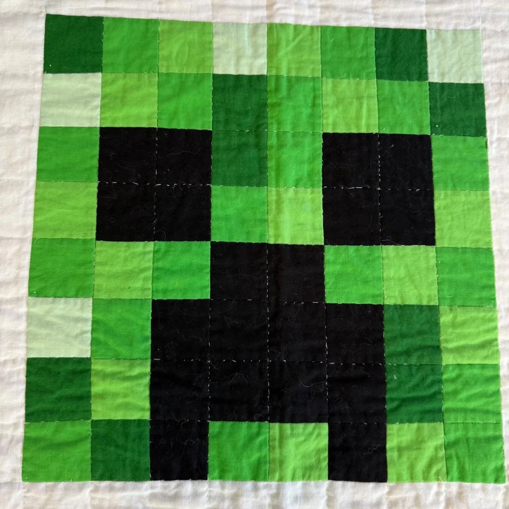 Handmade Minecraft Character Patchwork Quilt 50x65 Red Border Gamer Bedding